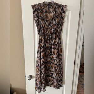 Steve Madden Black Brown Cream Midi Dress Elastic Waist Women’s Size XS